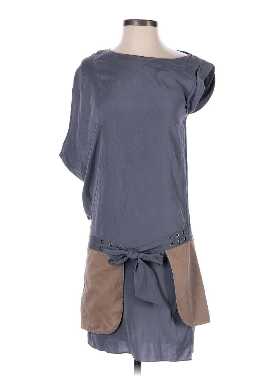 $1820 Brunello Cucinelli Gray Silk Asymmetric Italian Dress Wrap Skirt Set XS